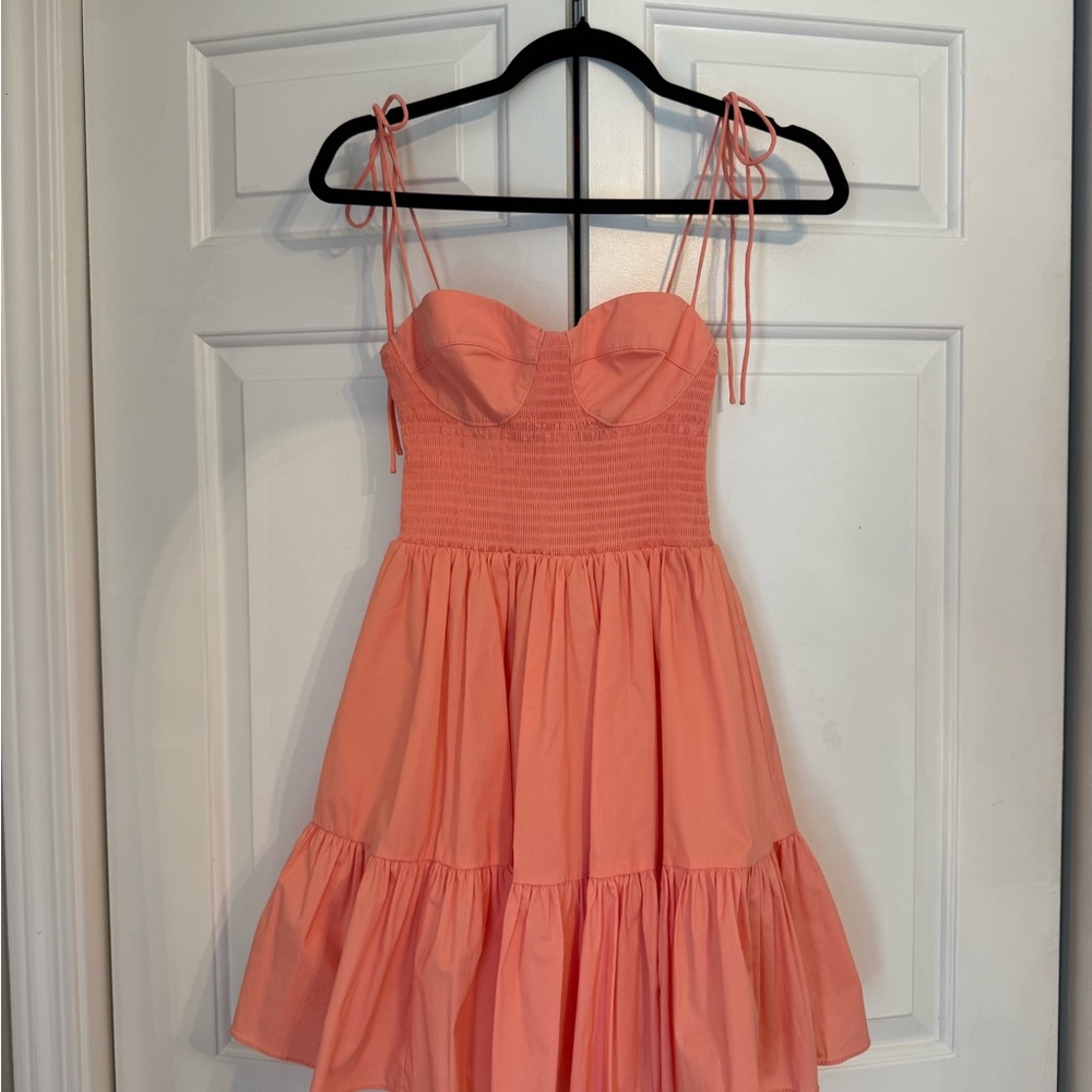 STAUD Pink Tie-Shoulder Smocked Mini Dress - Picture 2 of 4